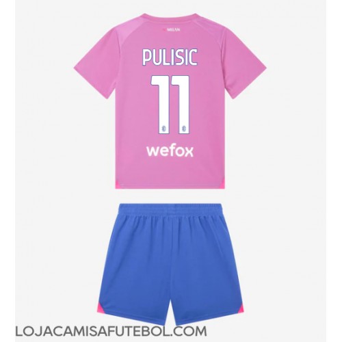 Camisa de Futebol AC Milan Christian Pulisic #11 Equipamento Alternativo Infantil 2023-24 Manga Curta (+ Calças curtas)